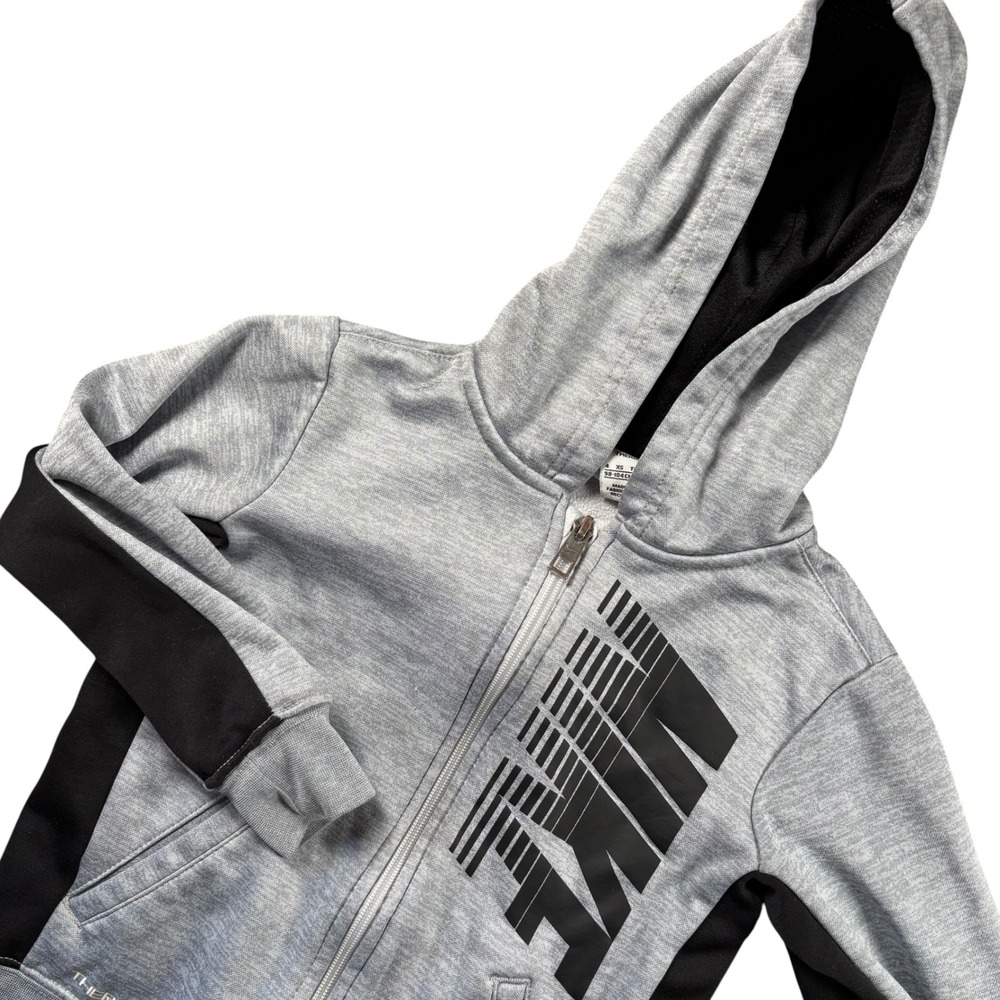 Nike Therma-Fit Full Zip Hoodie Boys 4 XS Grey Black Sweatshirt Hooded Gorpcore